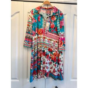 Johnny Was Janie Favorite Polo Tunic Dress Renata Floral Boho Turquoise T33026-4